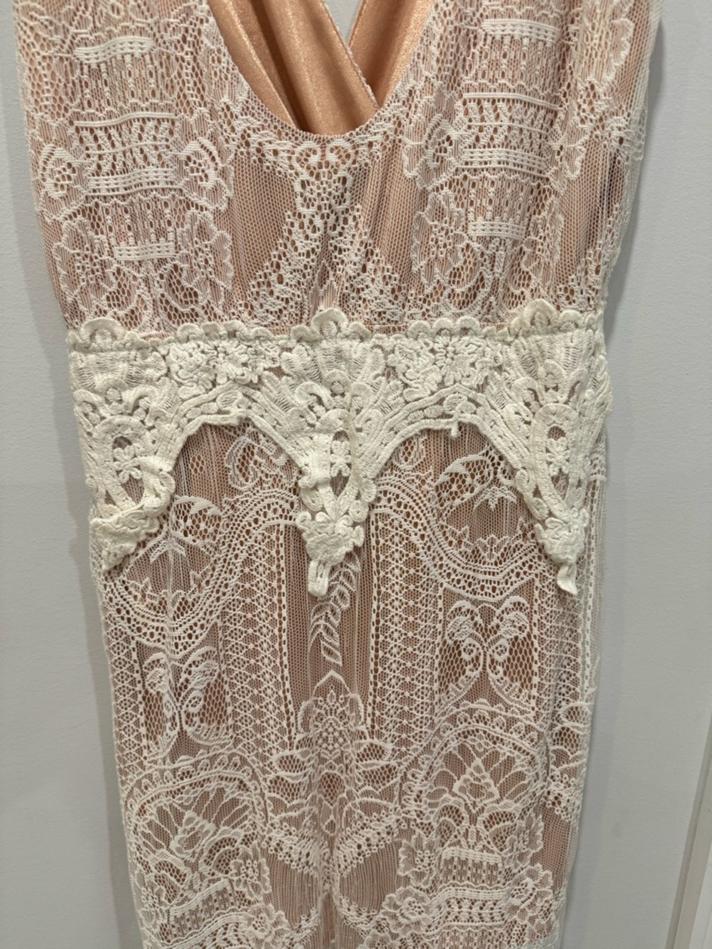Lace Overlay Maxi Dress in Blush and Ivory - Picture 2 of 9